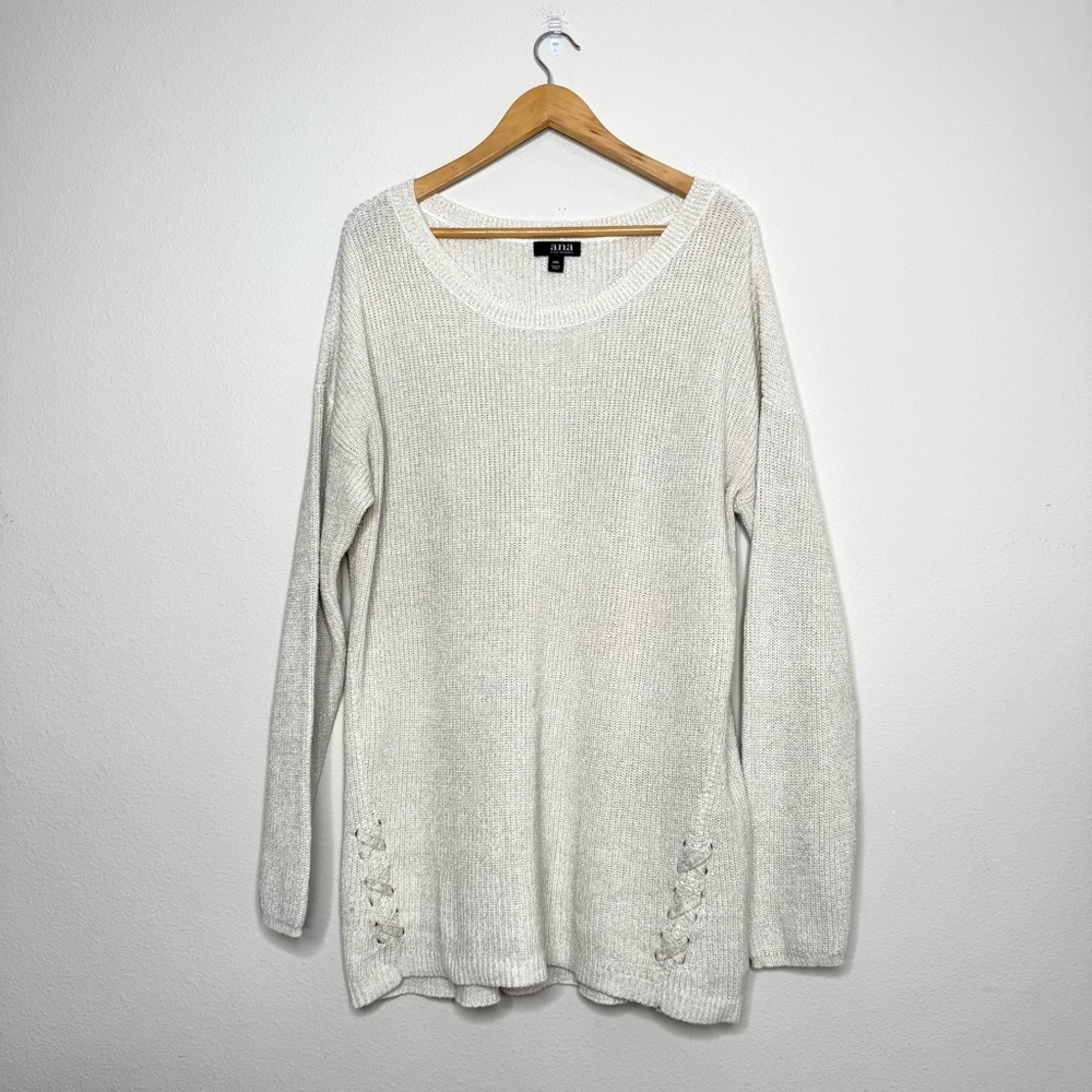 Ana Cream Sweater With Metallic Gold Weaved In Criss Cross Design Women’s Sz XXL